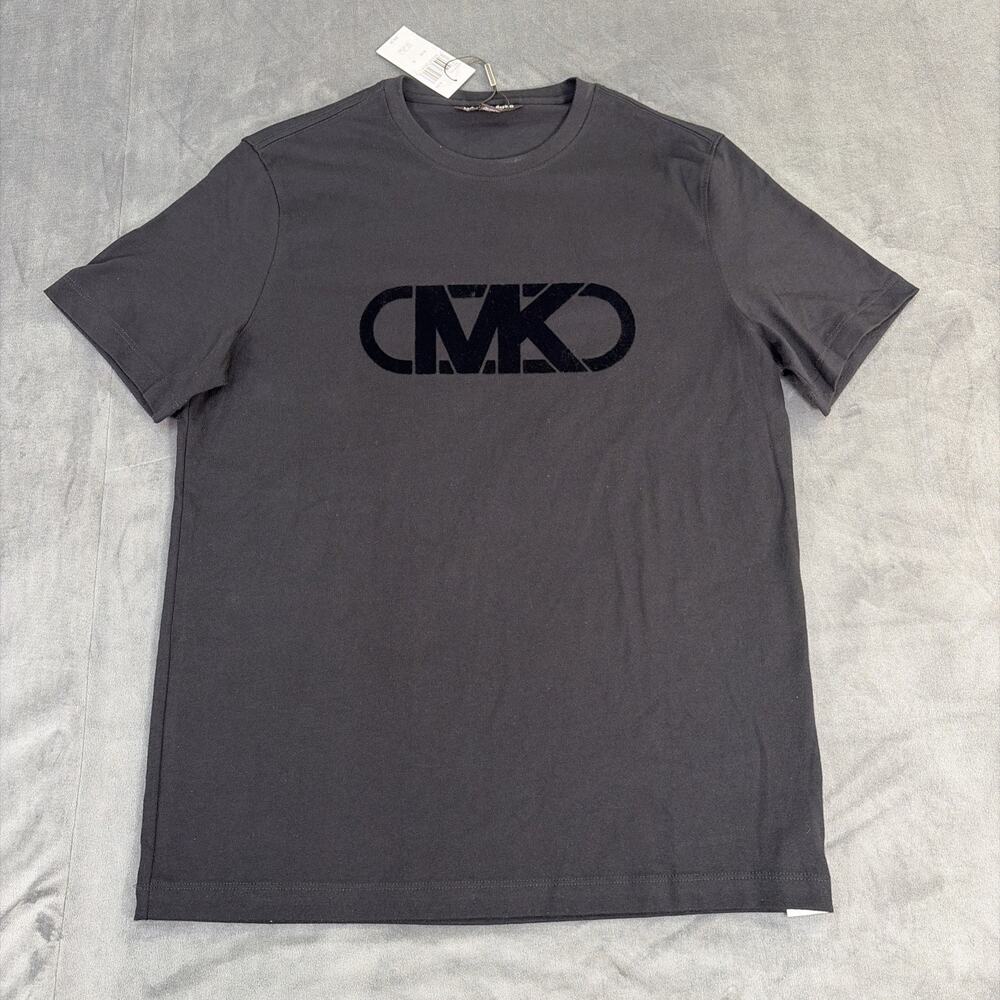 NWT Michael Kors Mens Classic Empire Velvet Logo Tee Sleeved Top Black Small